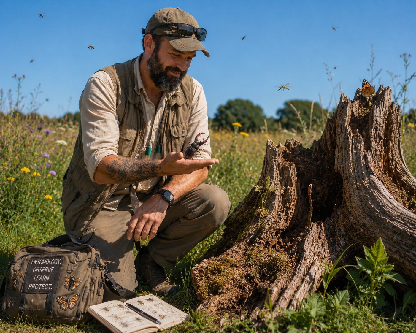 Entomologist in the field with the British Stag Beetle.