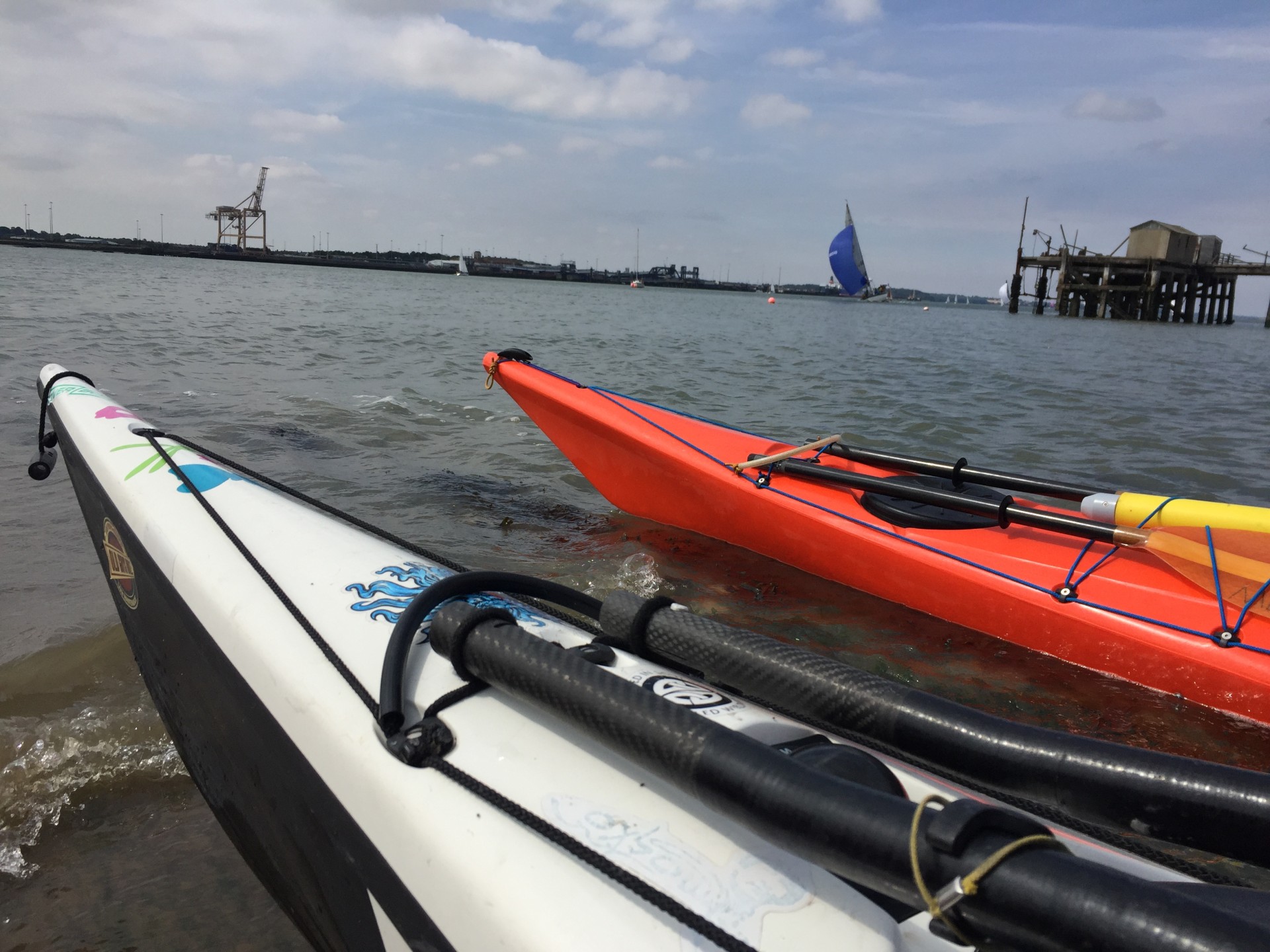 Sea kayaks near Harwich docks.