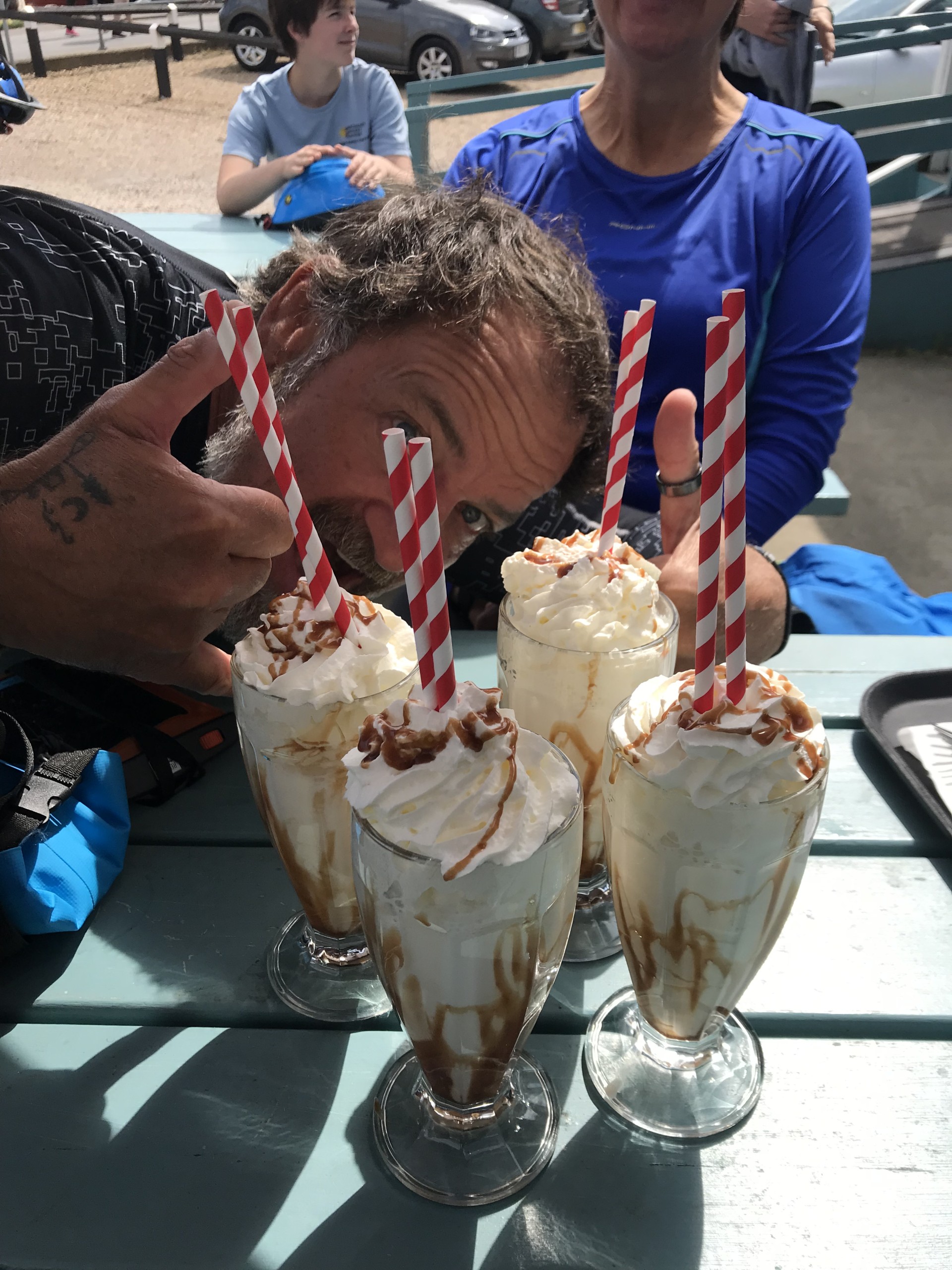 Nomad Sea Kayaking guides enjoying milk shakes.