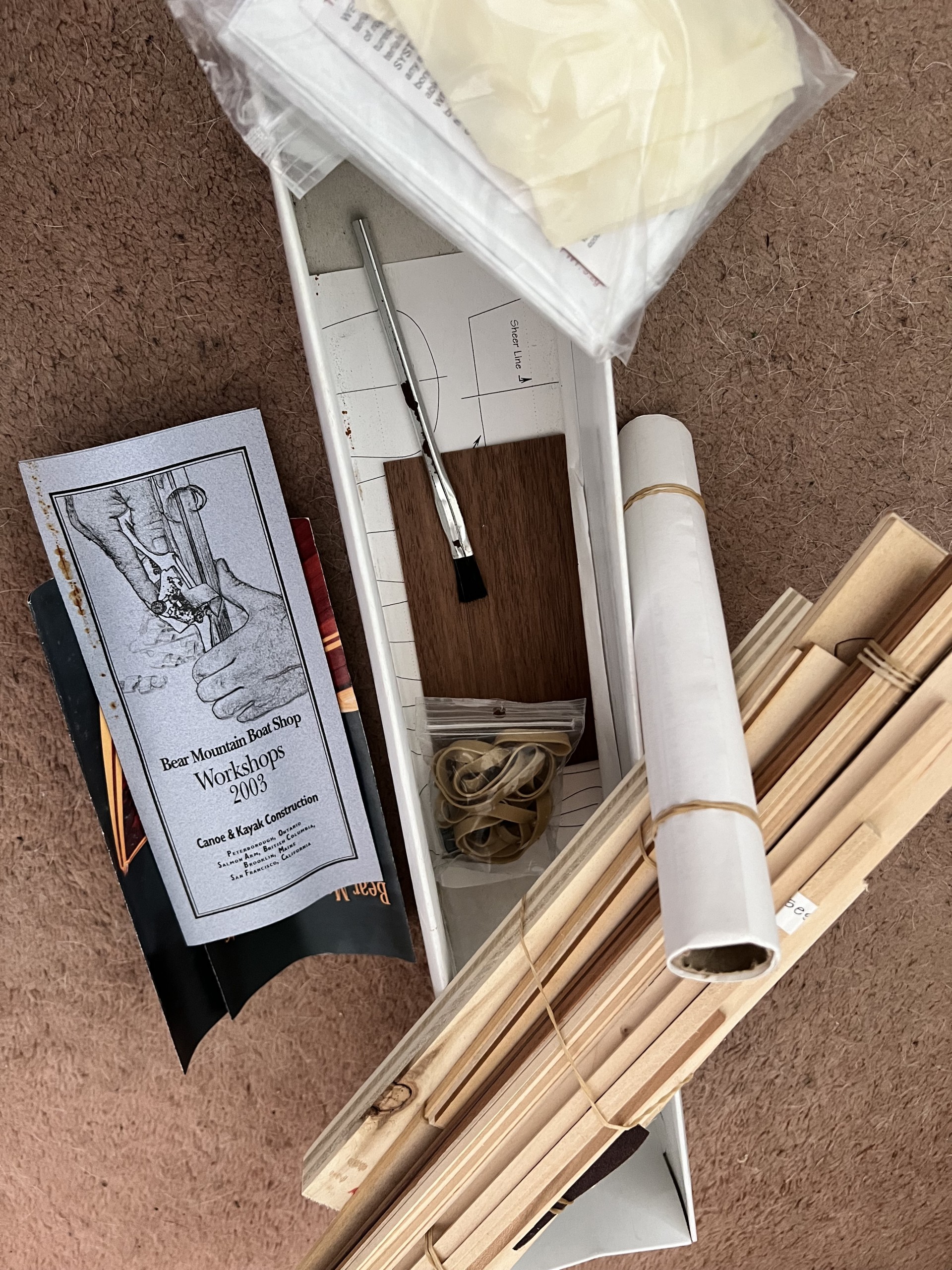 Everything needed to build an authentic 1:12 scale model wooden canoe.