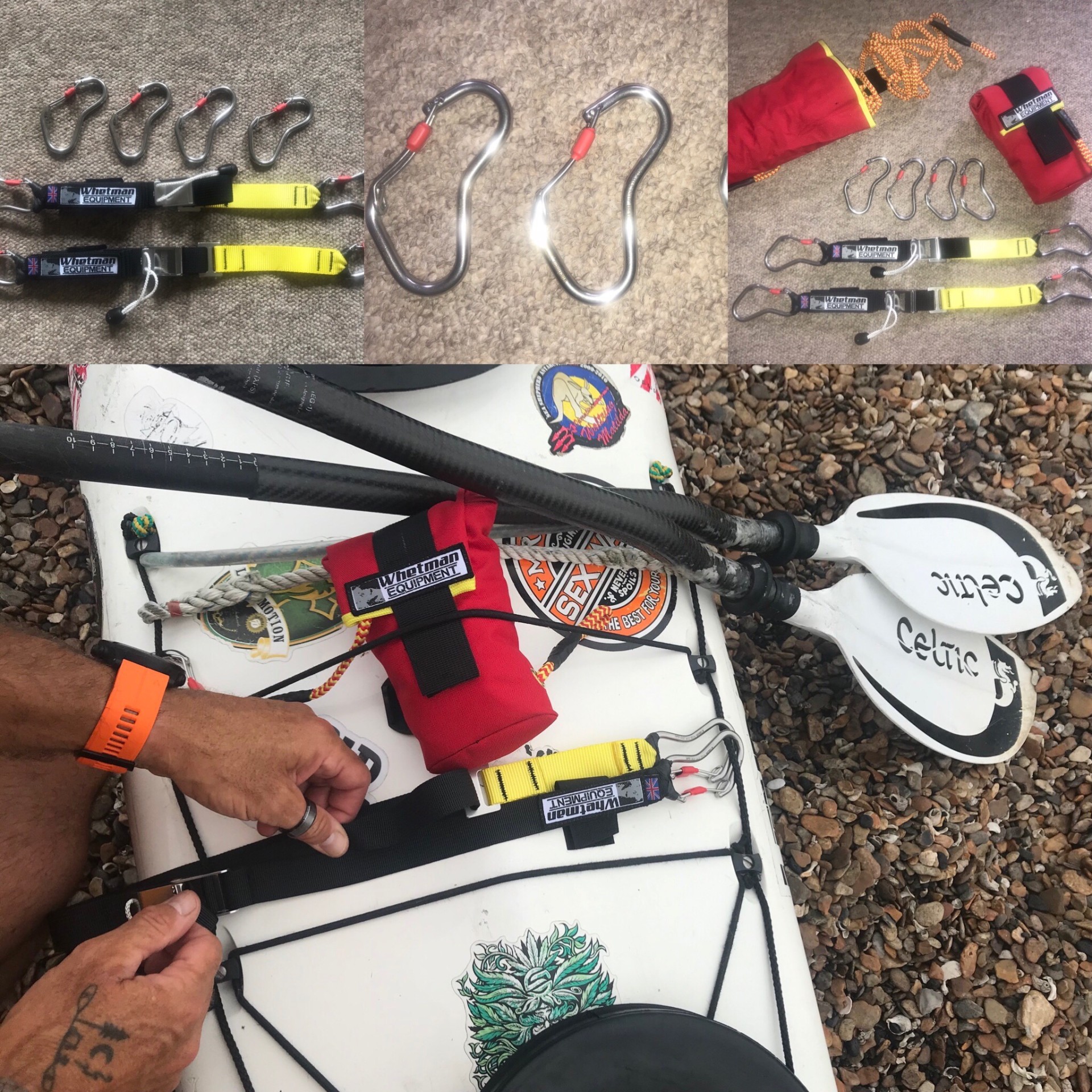 Some examples of safety equipment for sea kayakers.