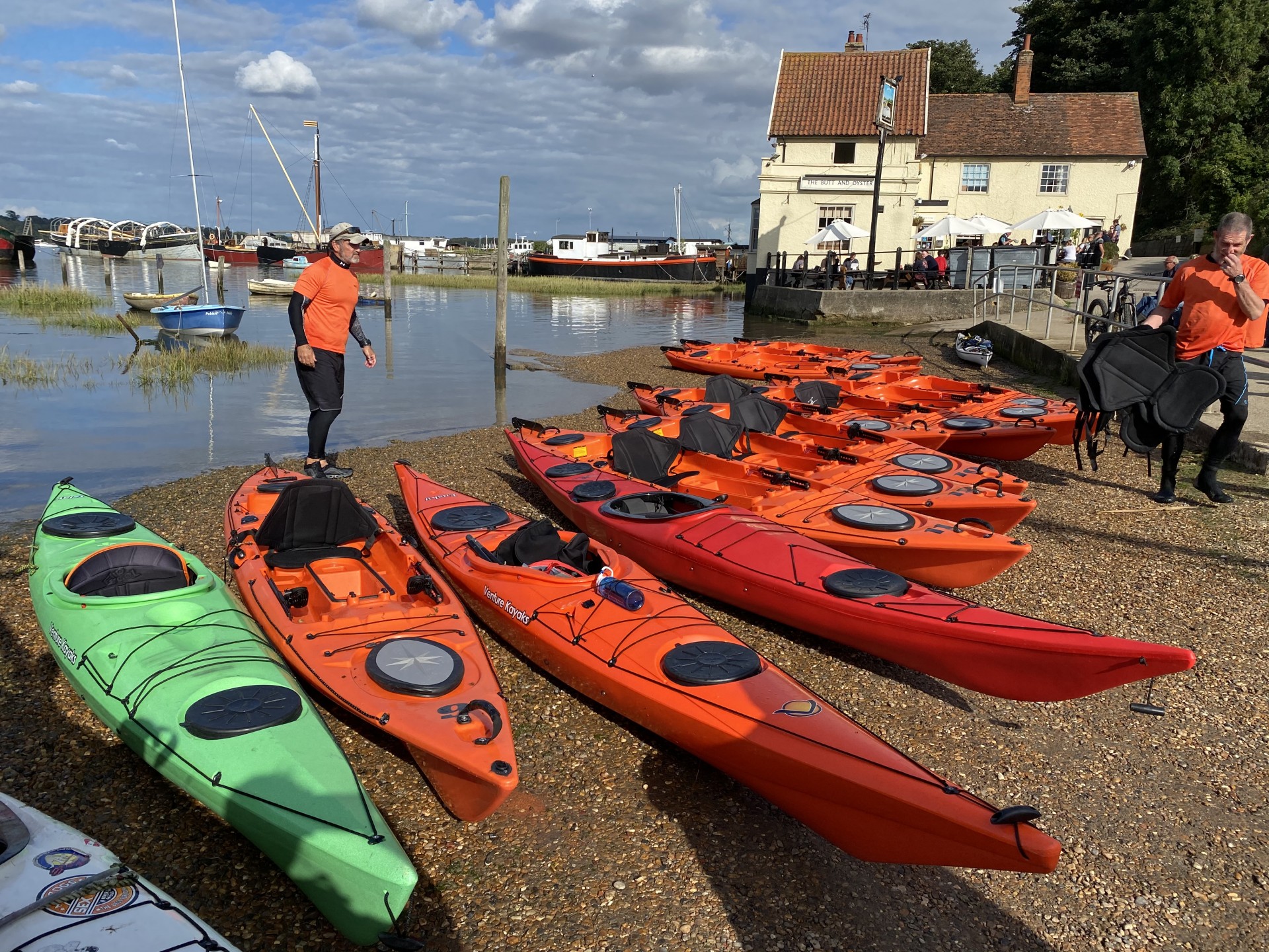 Discover Kayaking trip ready to launch outside the Butt & Oyster pub at Pin Mill
