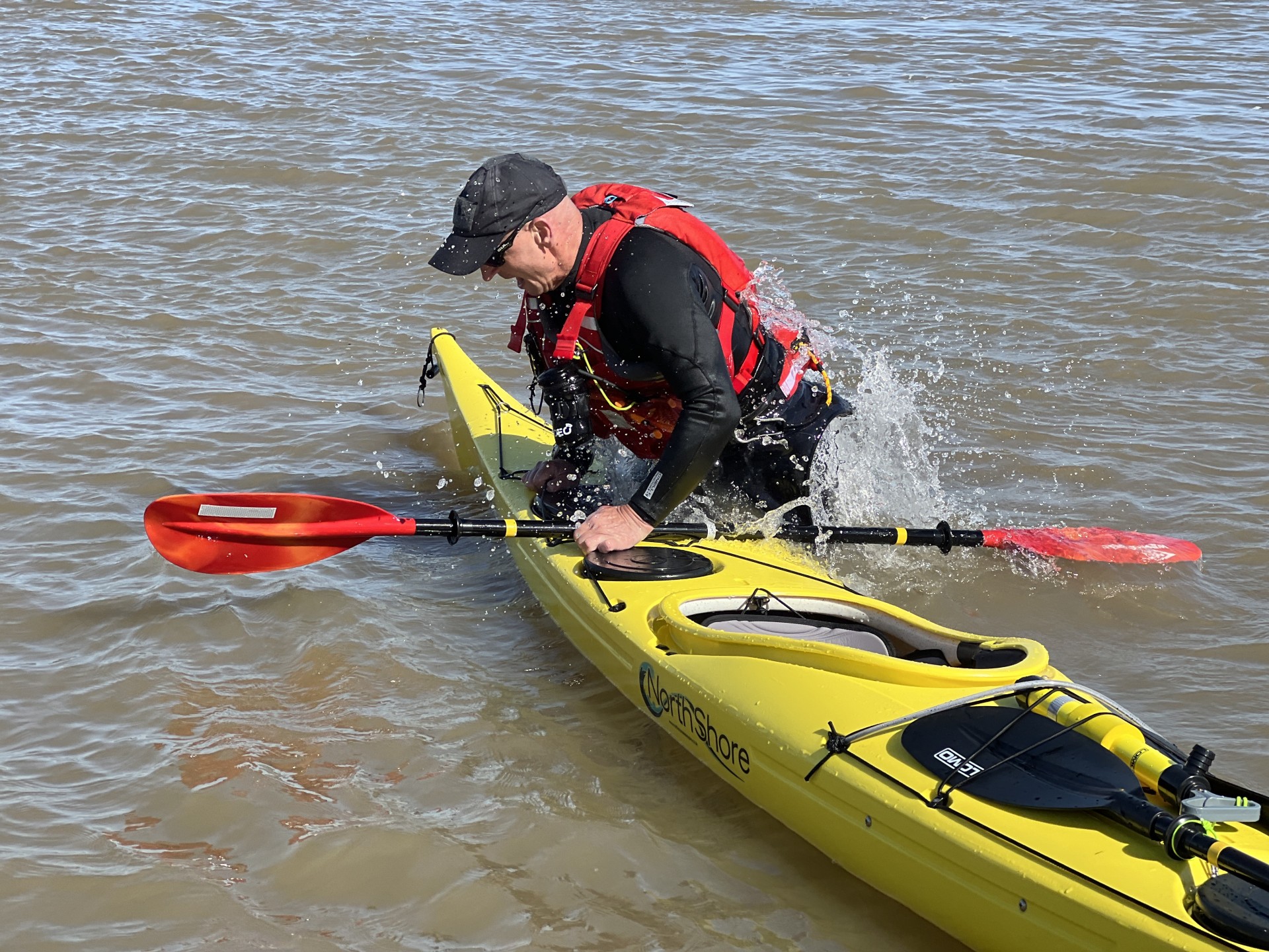 Exiting the water on a rescue recovery exercise.