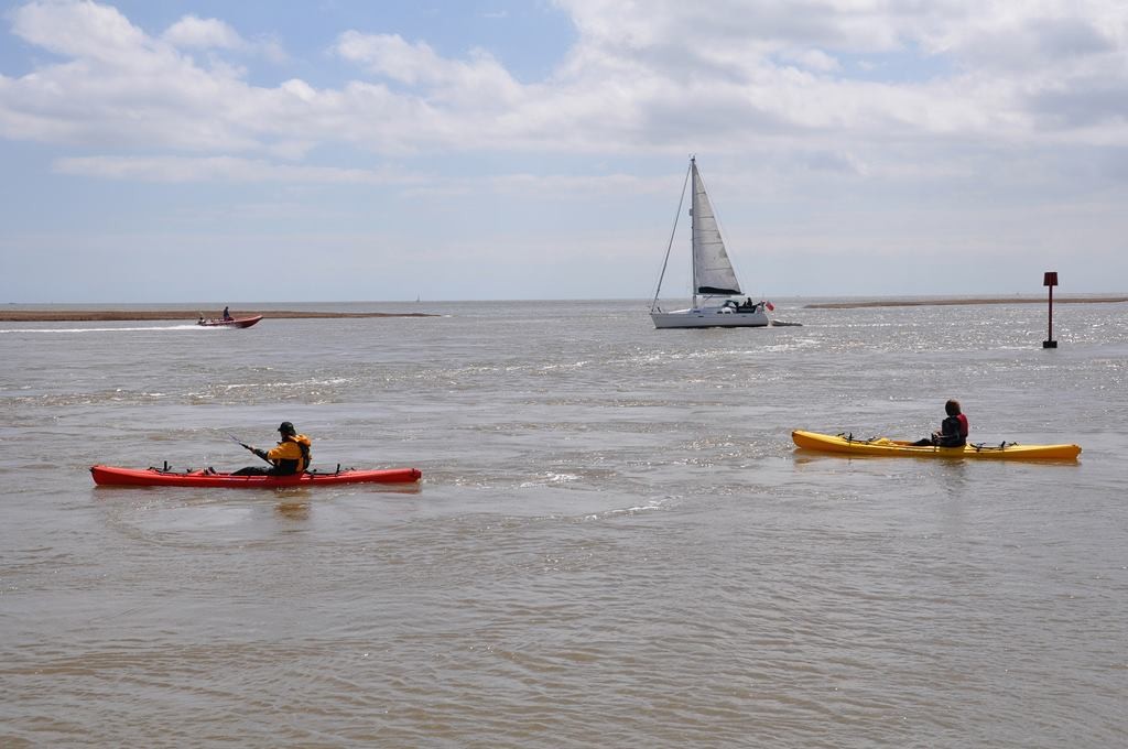Crossing to the sandbar at the mouth of the Deben estuary with NOMAD Sea Kayaking.