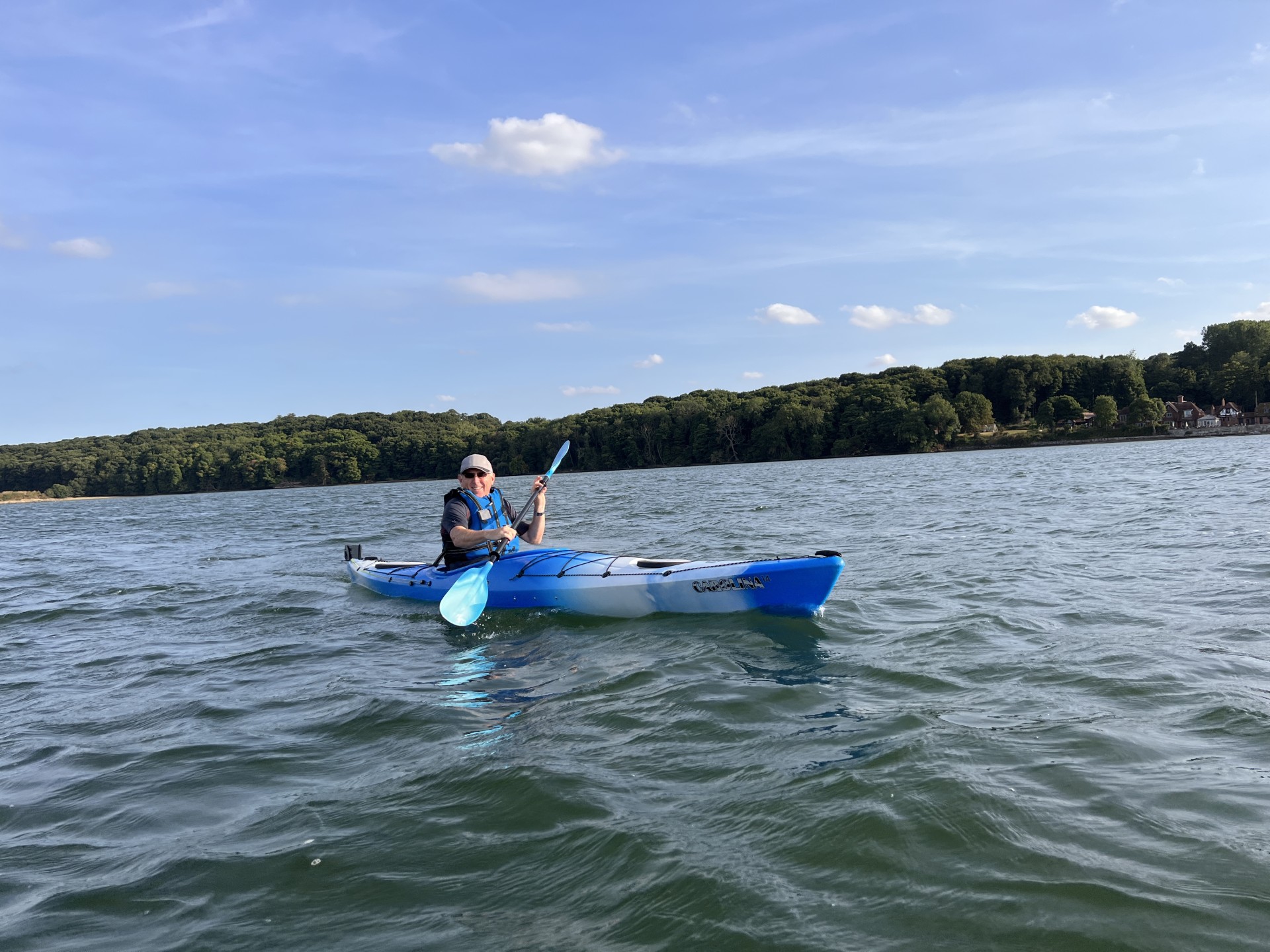 Touring kayak on the Orwell estuary in Suffolk.