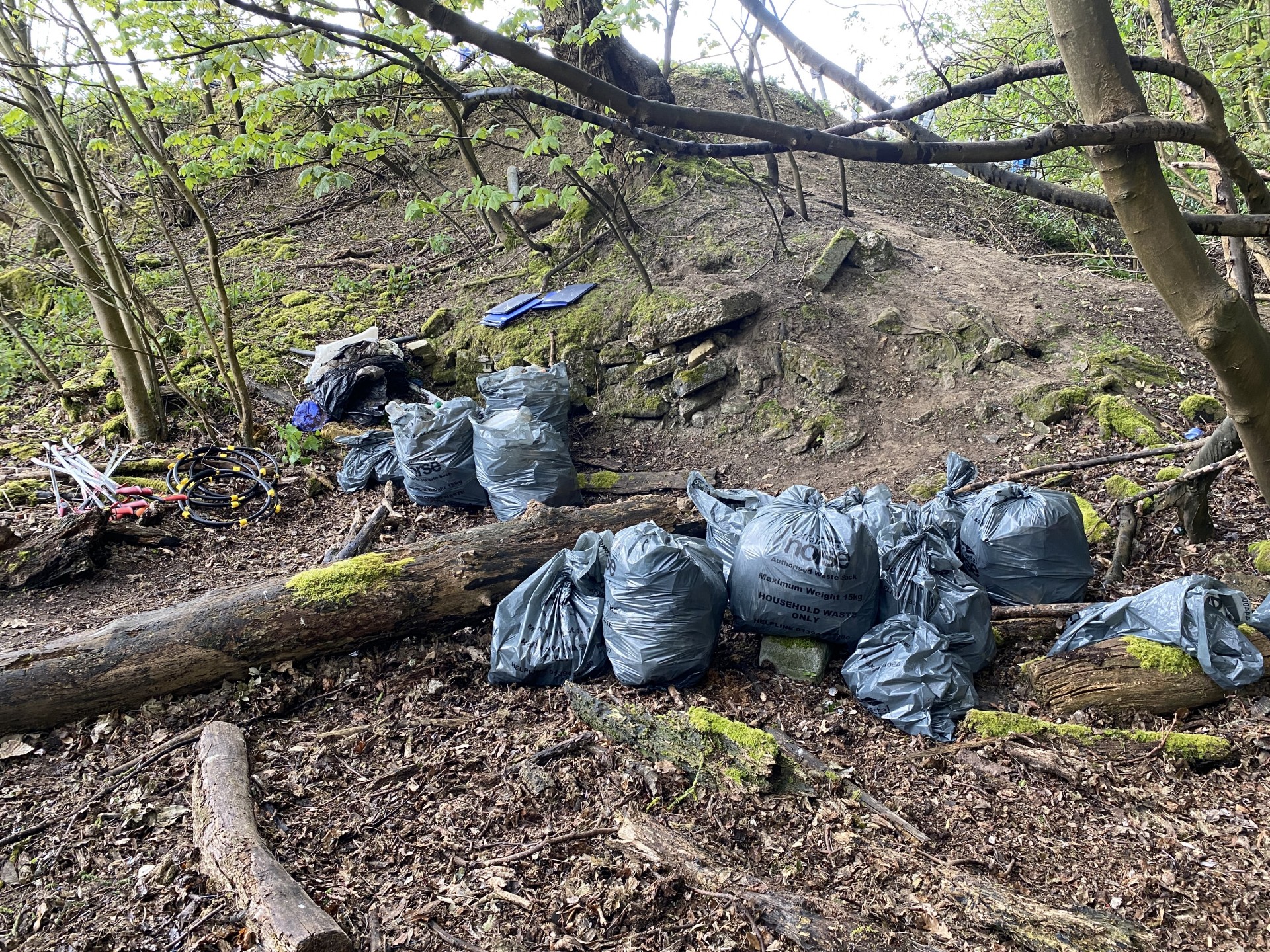 Bags of refuse collected and ready to be processed.