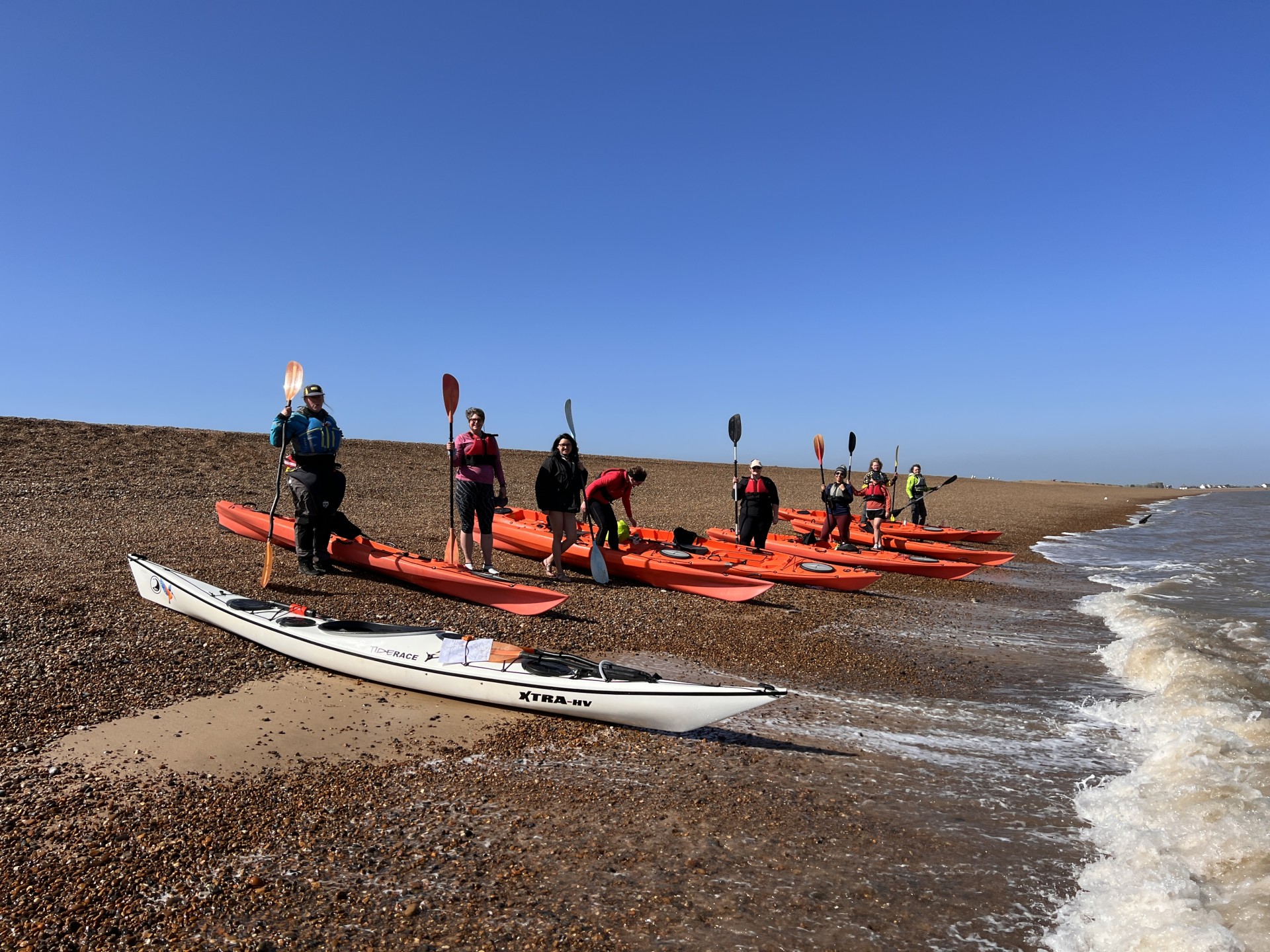 Launching another group on the beautiful Suffolk coastline with NOMAD Sea Kayaking.