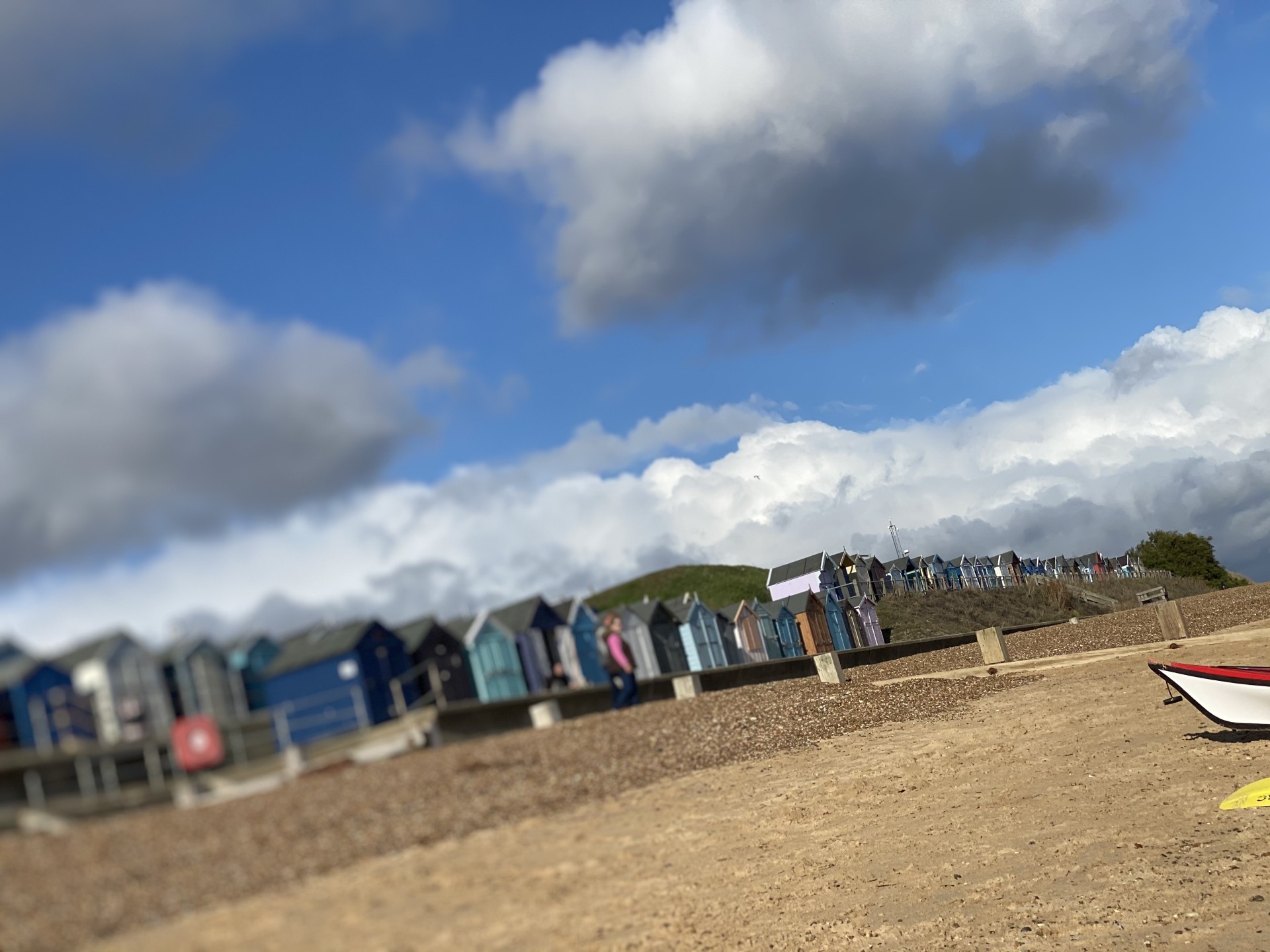 Felixestowe beach huts and NOMAD Sea Kayaking.