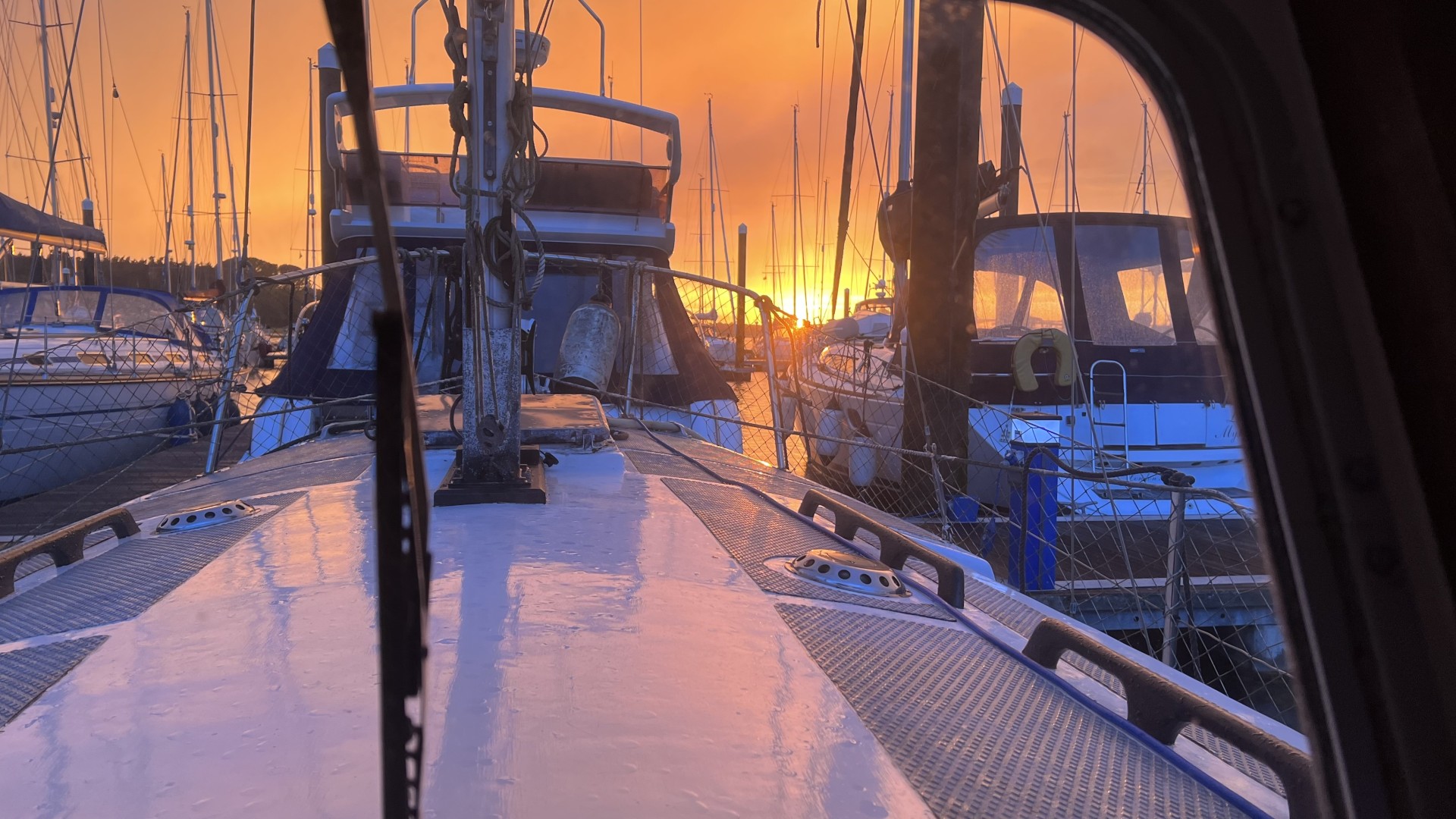 Sunset from the wheelhouse of a boat in Suffolk.