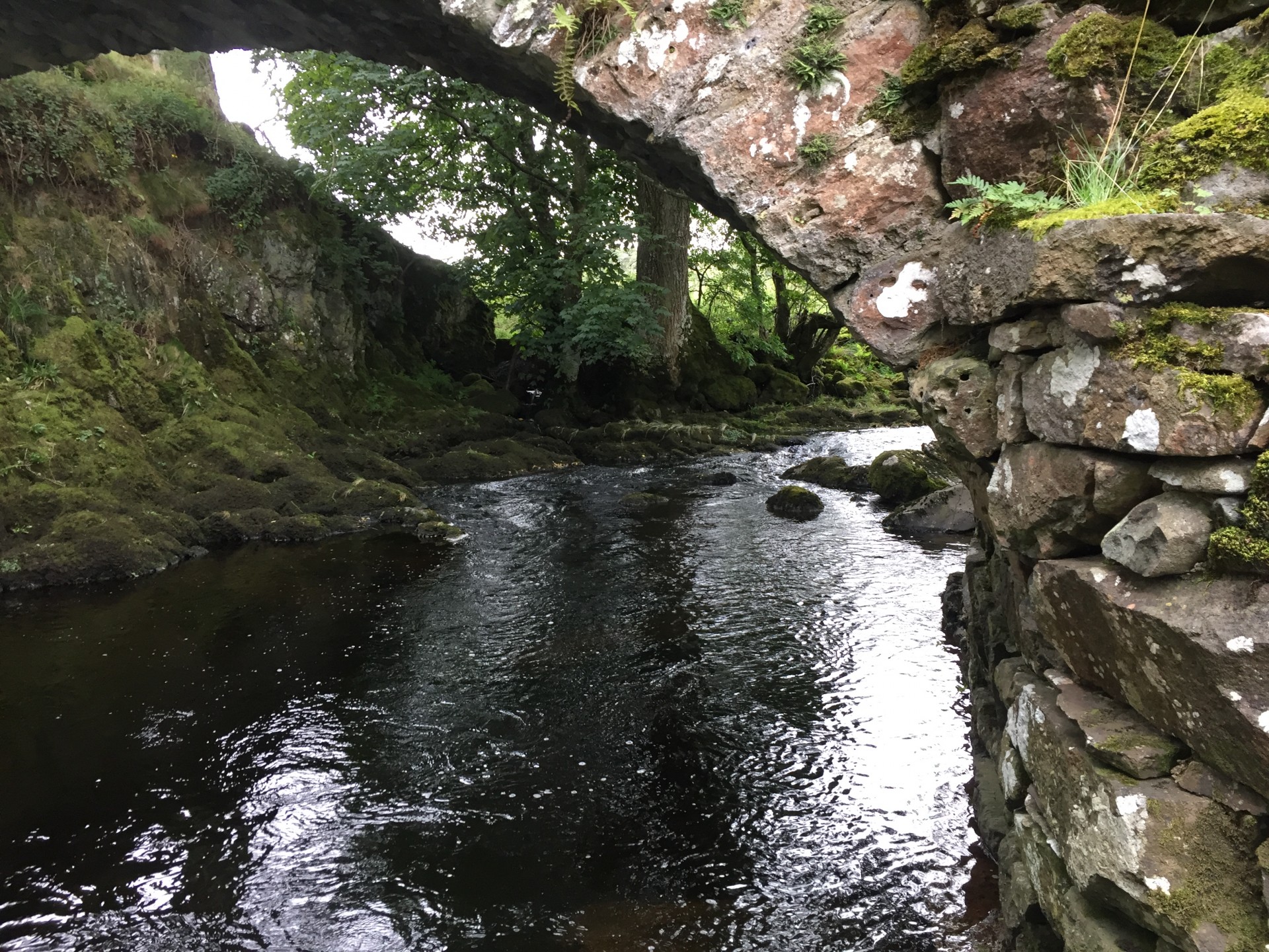 A small brook with a stone bridge on guided Lake District hiking and camping trips.