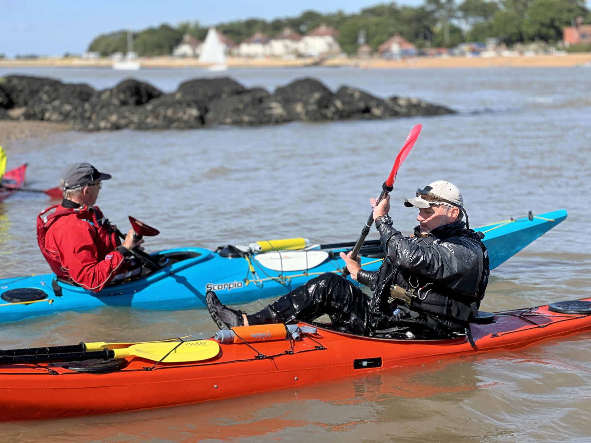 Re-entering a sea kayak on the Recoveries for Sea kayakers training course.