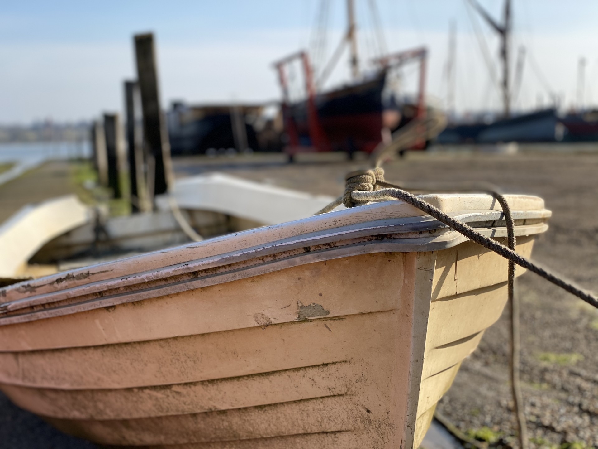 Clinker row boat at the Discover the Deben guided kayaking trip in Suffolk.