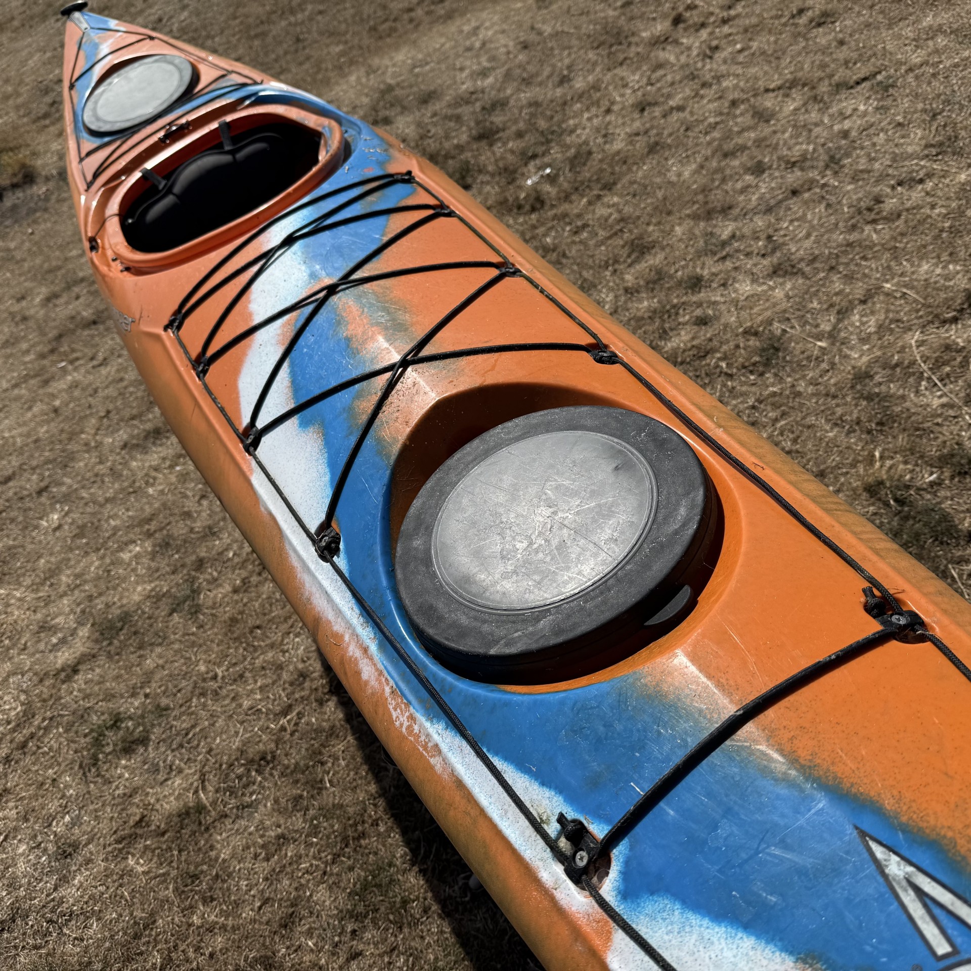 Watertight hatches on Dagger Stratos 14.5L sea kayak for sale with NOMAD Sea Kayaking.