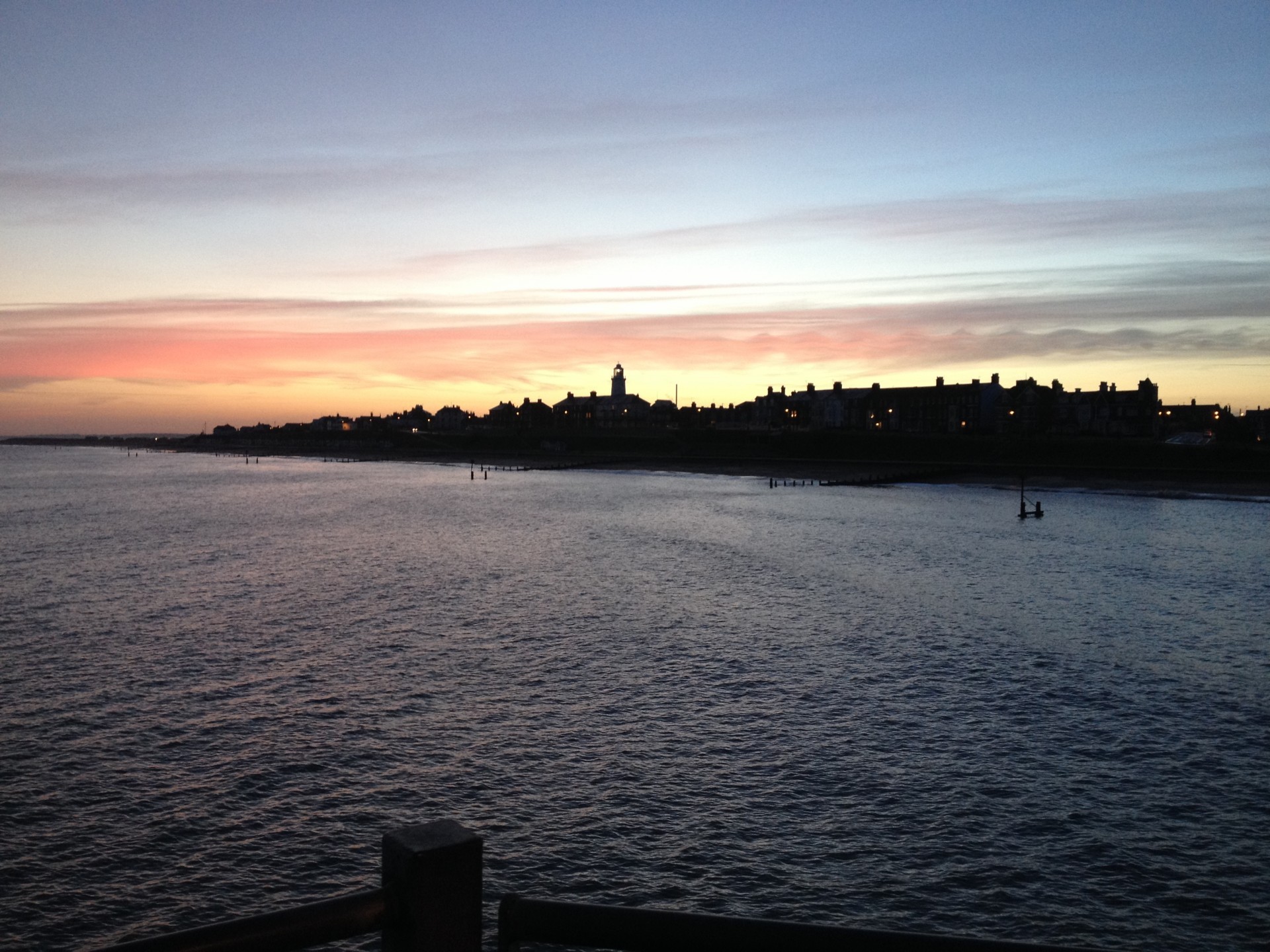 Sunset over the sea near Harwich beach front