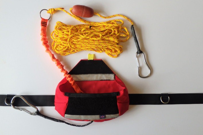 Tow system bag open showing 45 feet of floating rope.