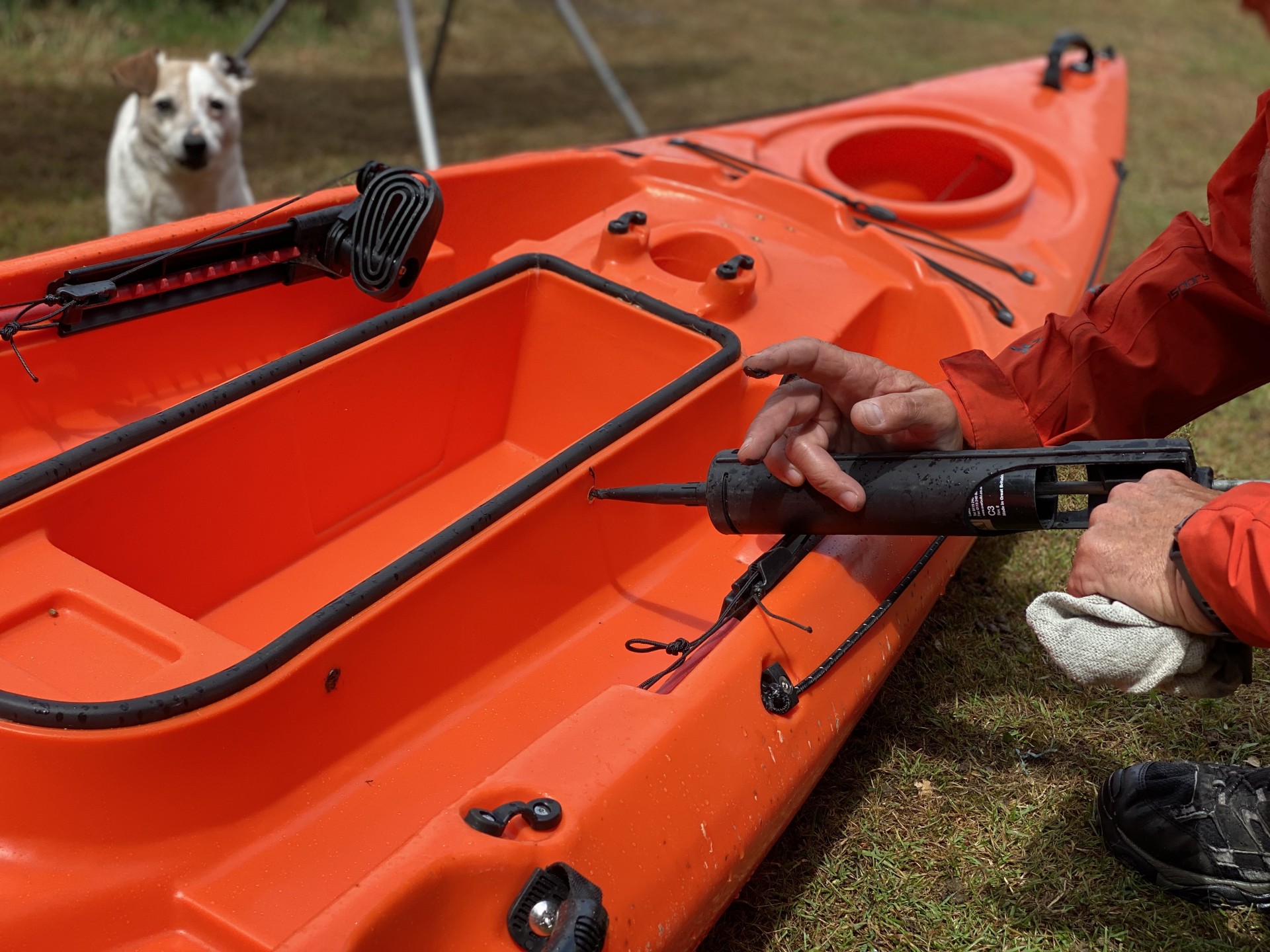 Annual maintenance on fleet kayaks with NOMAD Sea Kayaking.