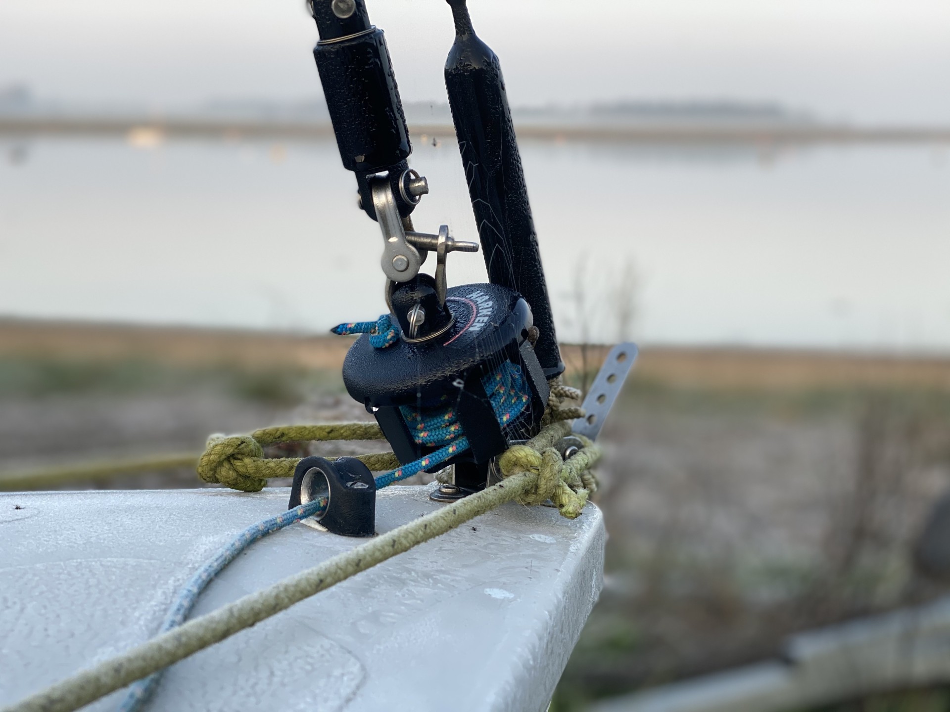 Bow of a small sailing boat.