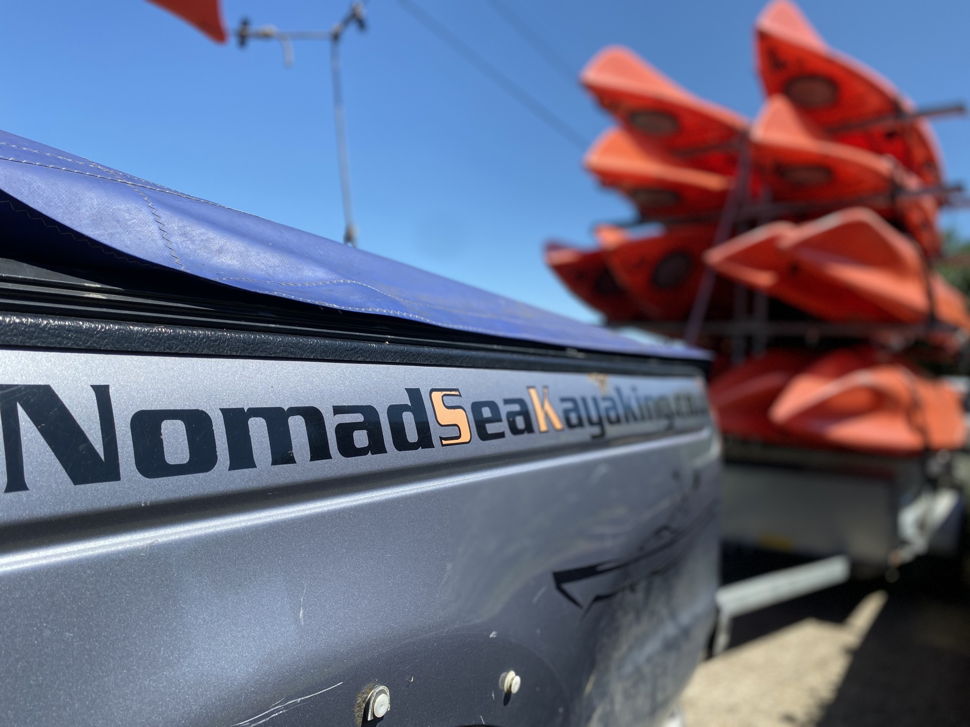 NOMAD Sea Kayaking sit-on-top and decked kayaks ready for our weekend wild camp.