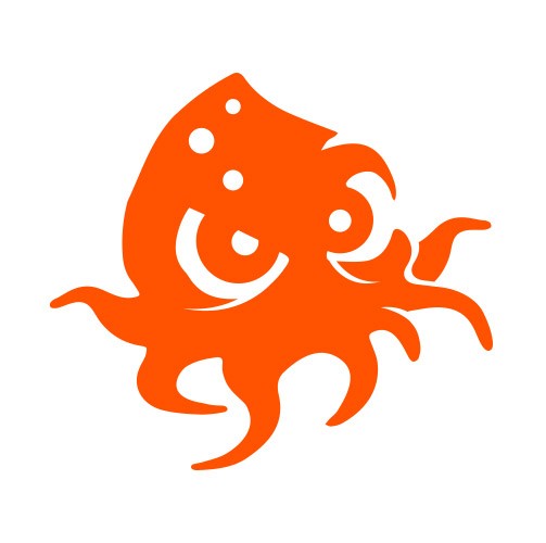 Motif of NOMAD Sea Kayaking, little orange angry kraken squid.