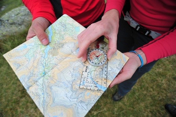 Taking a bearing using a standard SILVA compass.