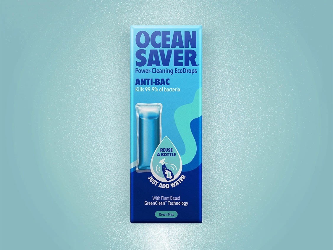 Ocean safe biodegradeable tablet spray disinfectant in the blue box.